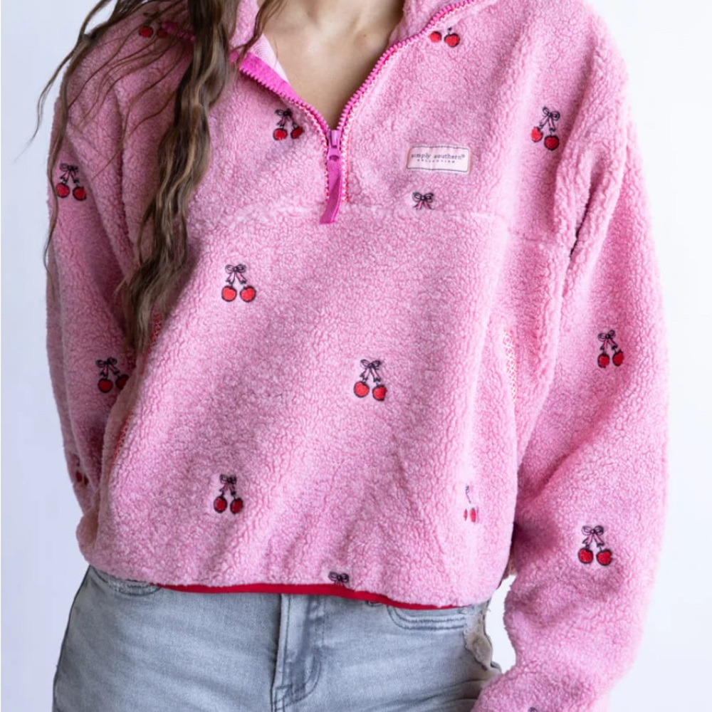 Simply Southern Pink Fleece with Cherry Detail